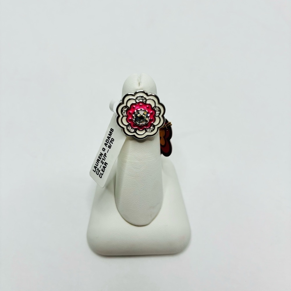 New LAUREN G ADAMS Clear Flower Adjustable Ring Size 8